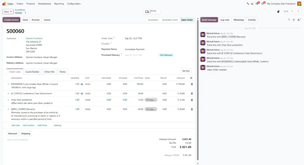 Odoo Sales: a shop order as a sales order