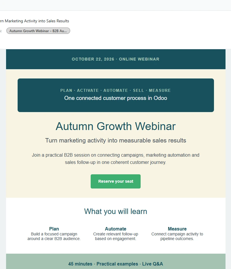 Autumn Growth Webinar invitation content in brand colours